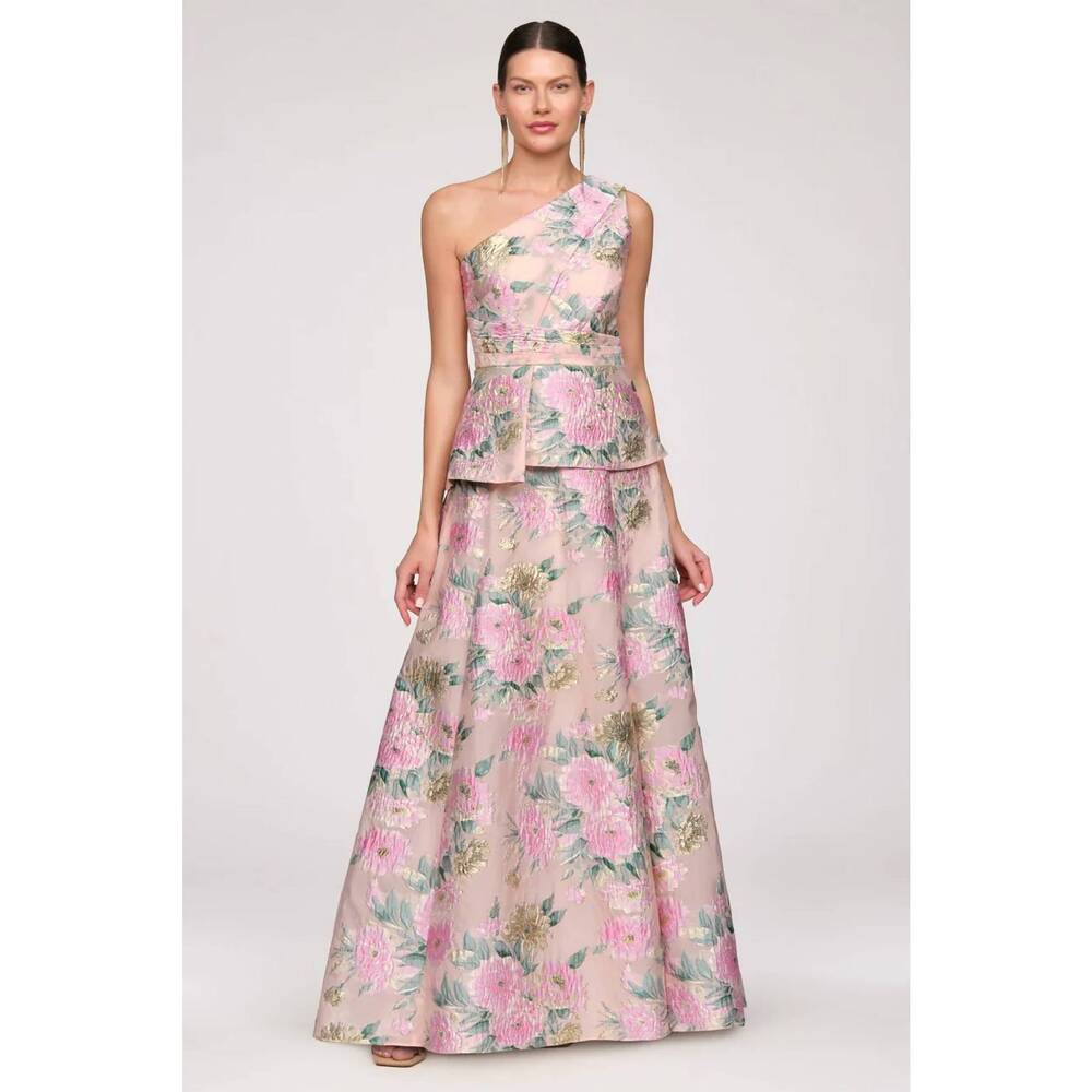 NEW JS COLLECTIONS mia one shoulder gown in blush multi